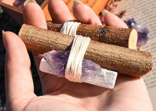 Amethyst, Selenite & Birch Wood Smoke Cleansing Wand